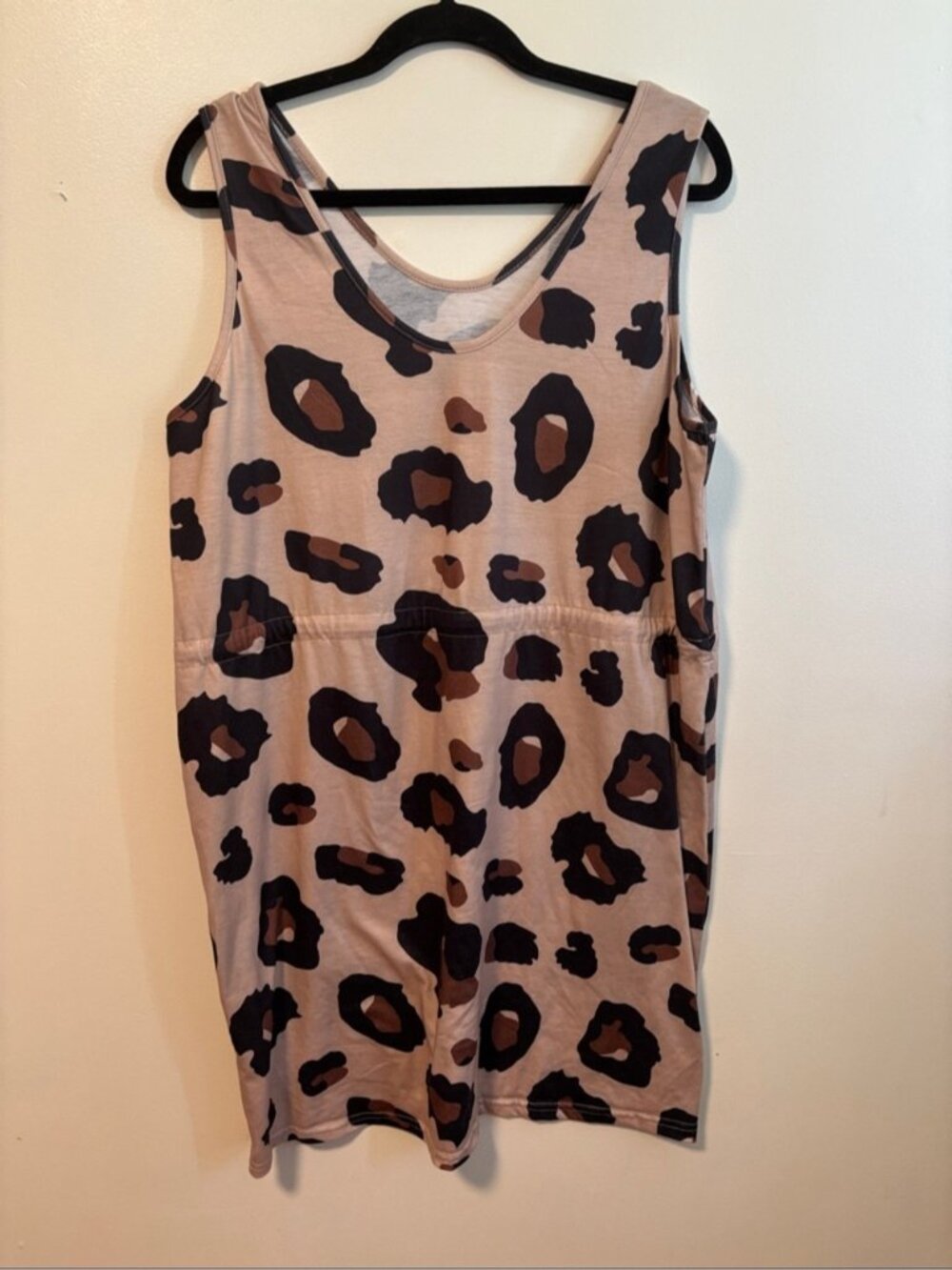 ⭐ 3 for $15 Sleeveless Leopard Print Drawstring Mini Dress - Taupe/Brown - Picture 5 of 5